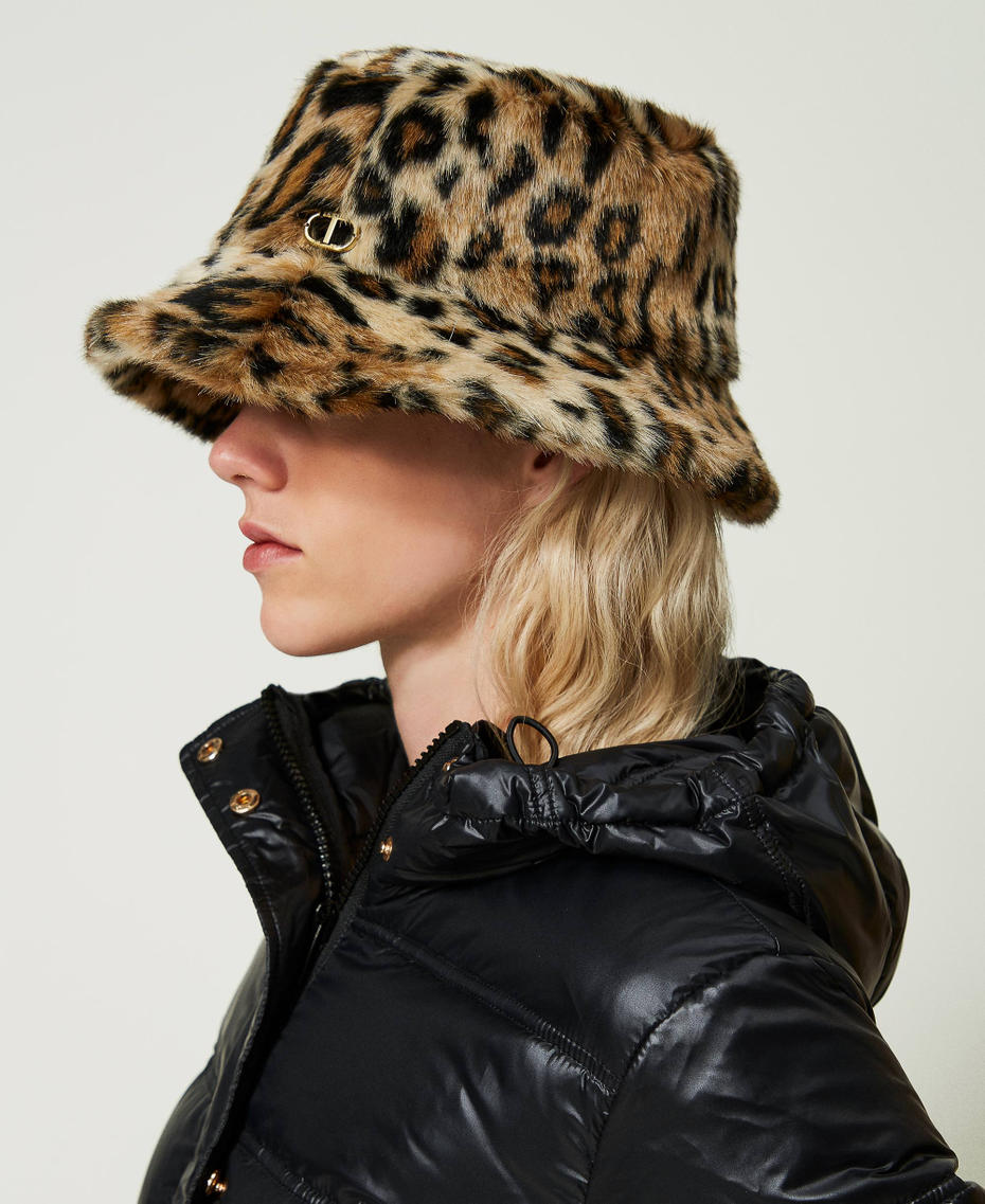 Bob en fausse fourrure Imprim&eacute; Animalier Noir/Marron &laquo;&thinsp;Iced Coffee&thinsp;&raquo; Femme 232TA4088_10833_S0