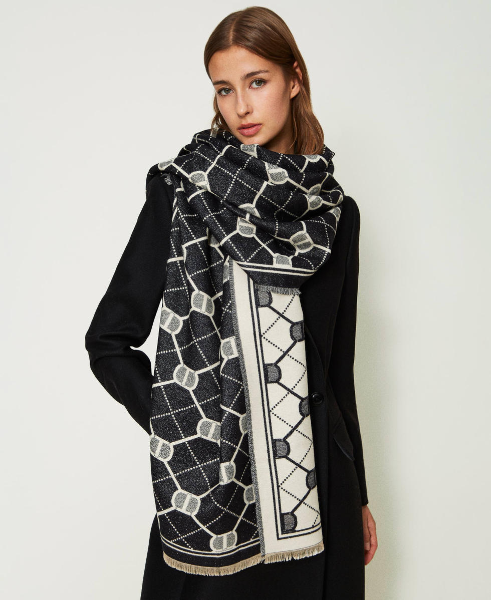Twinset women's stole with all-over logo pattern Black