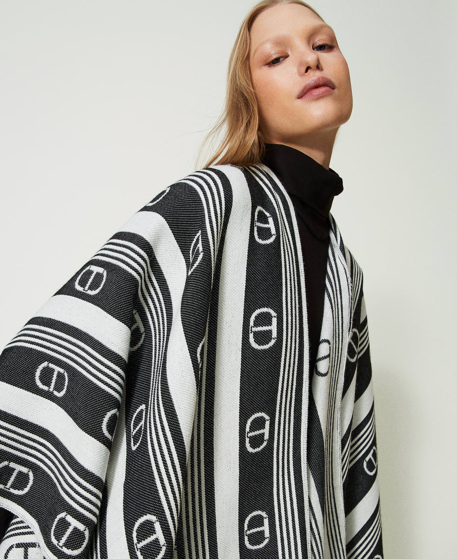 Striped jacquard wool blend poncho Ivory / Black Woman 232TA4190-01