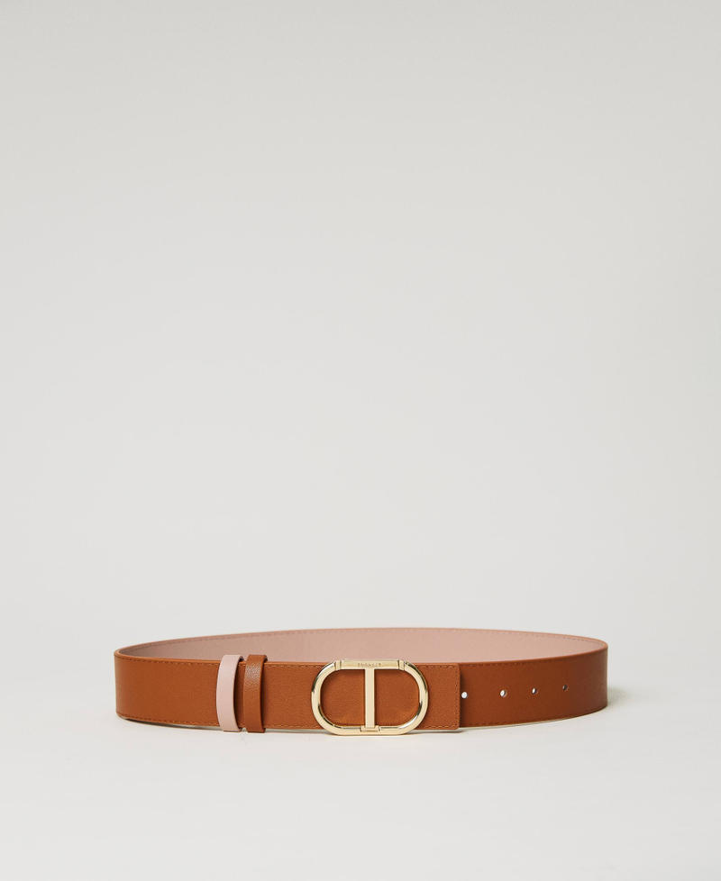 Reversible leather belt with Oval T Two-tone Leather Brown / "Blushing Bride” Pink Woman 232TA4222_10856_01