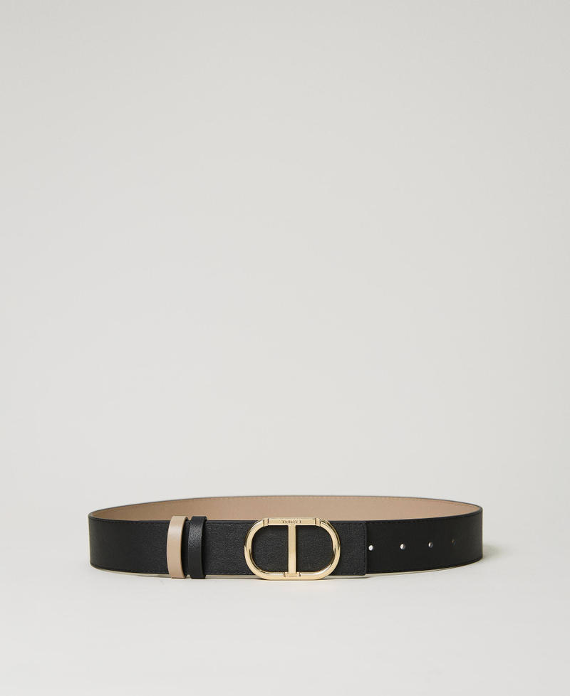 Reversible leather belt with Oval T Two-tone Leather Brown / "Blushing Bride” Pink Woman 232TA4222-01