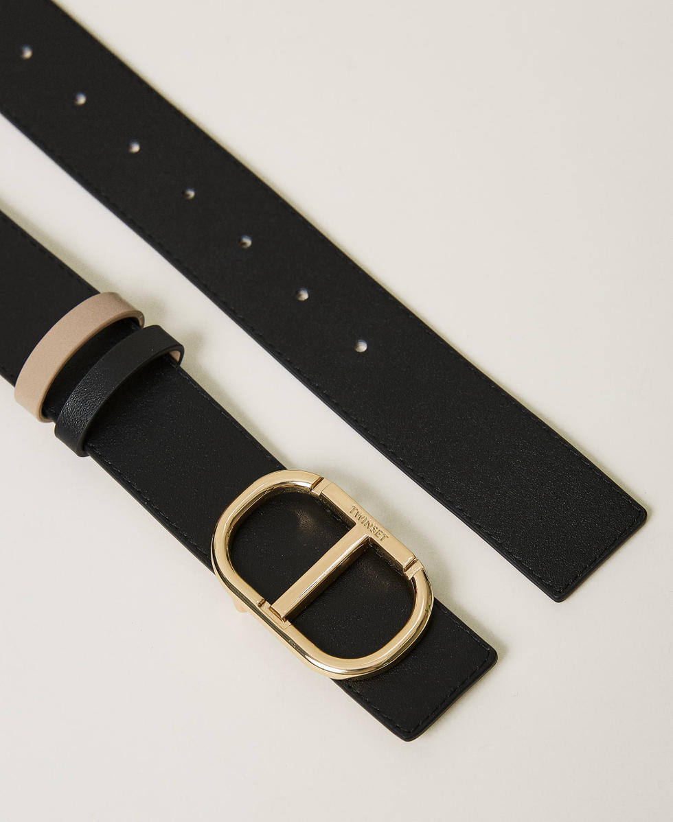 古*O様 reversible leather belt W OVY Reversible leather belt with Oval T Woman, Black | TWINSET Milano