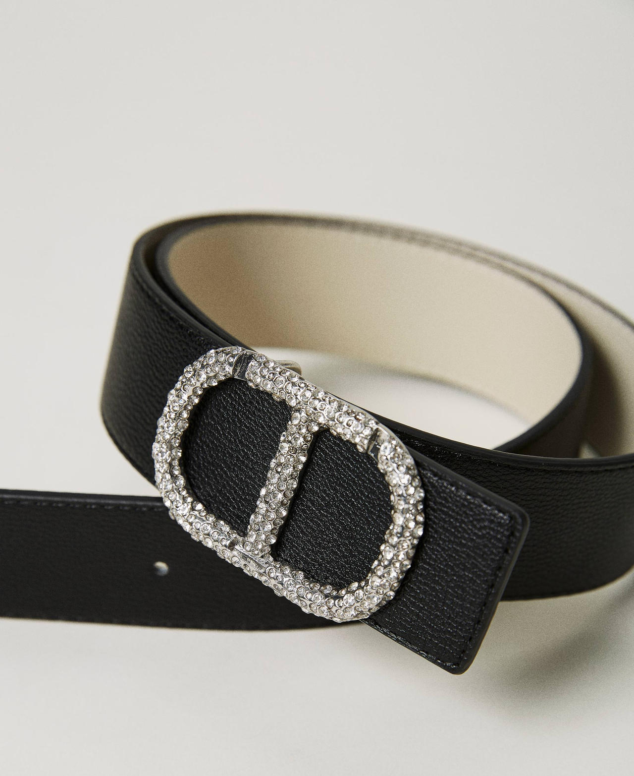 Cinturón reversible con Oval T de strass