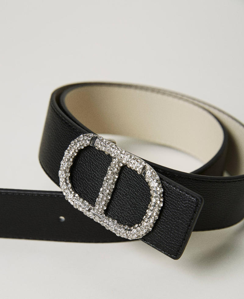 Cinturón reversible con Oval T de strass