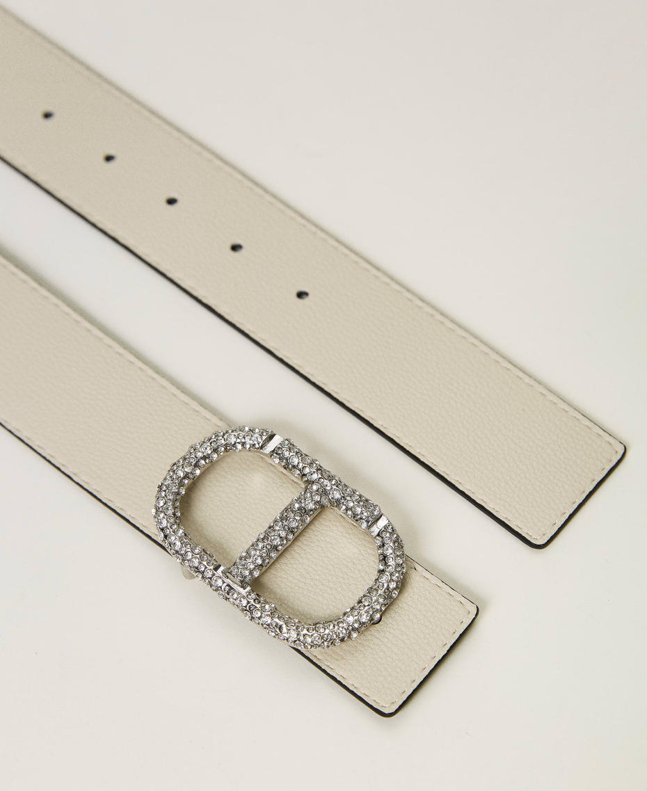 Cintura reversibile con Oval T in strass Bicolor Bianco "Neve" / Nero Donna 232TA4223-03