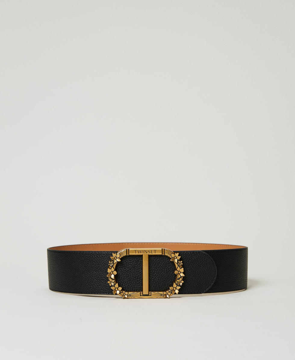 Belt with floral Oval T
