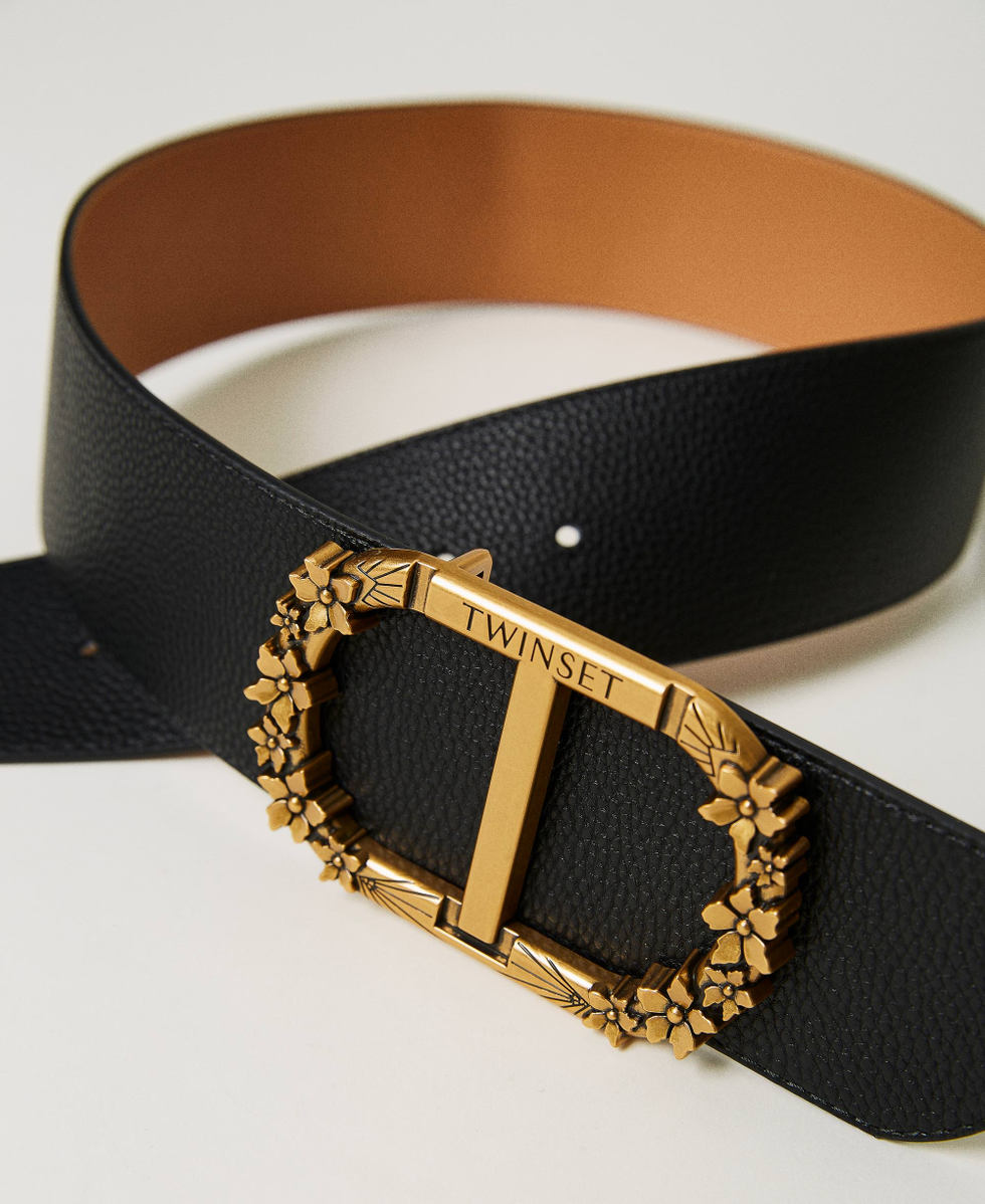 Belt with floral Oval T