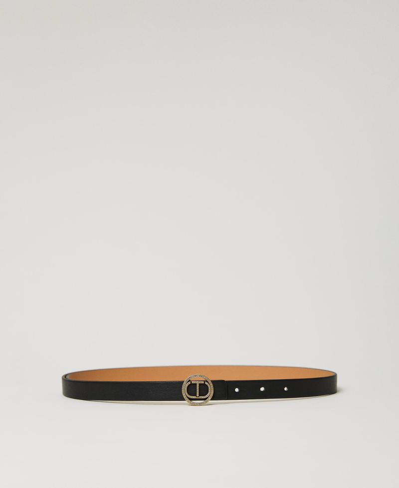 Thin belt with Oval T buckle and rhinestones
