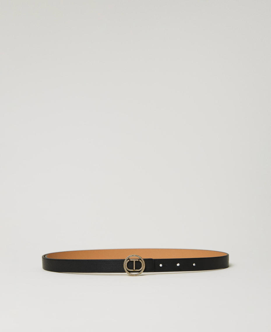 Thin belt with Oval T buckle and rhinestones