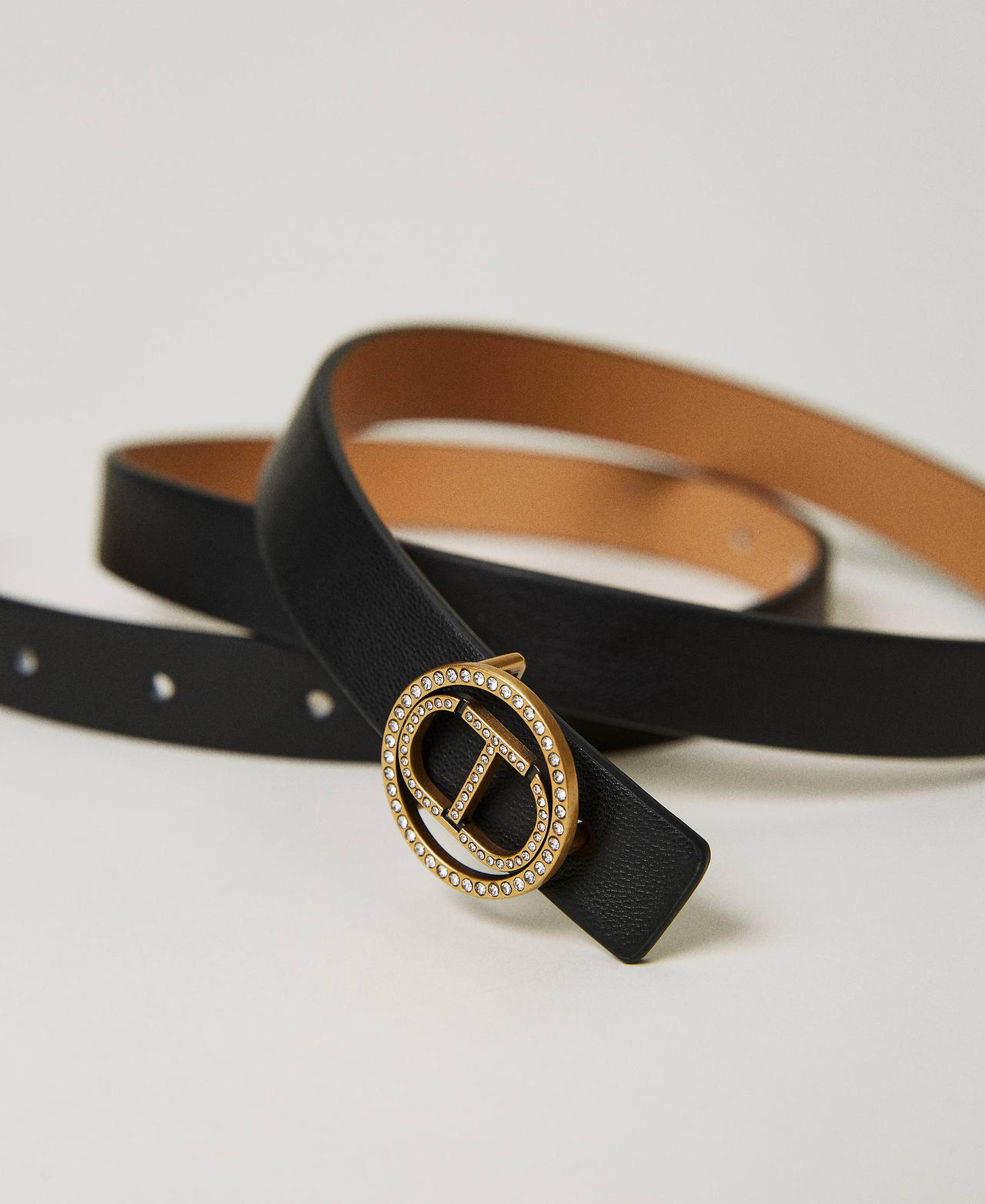 Thin belt with Oval T buckle and rhinestones