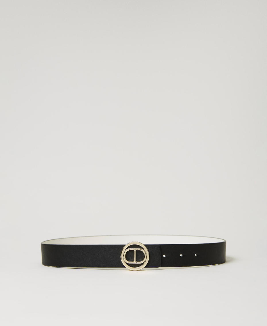 Reversible leather belt with Oval T buckle Bicolour Black / "Snow" White Woman 232TA4250-01