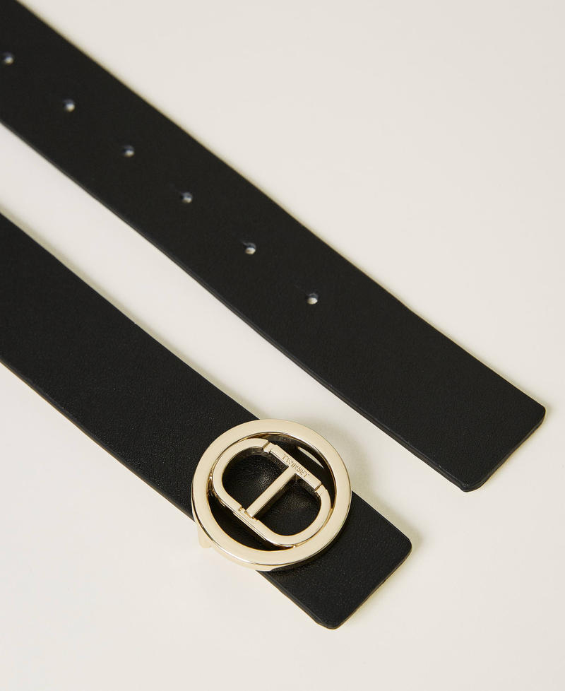 Reversible leather belt with Oval T buckle Bicolour Black / "Snow" White Woman 232TA4250-02