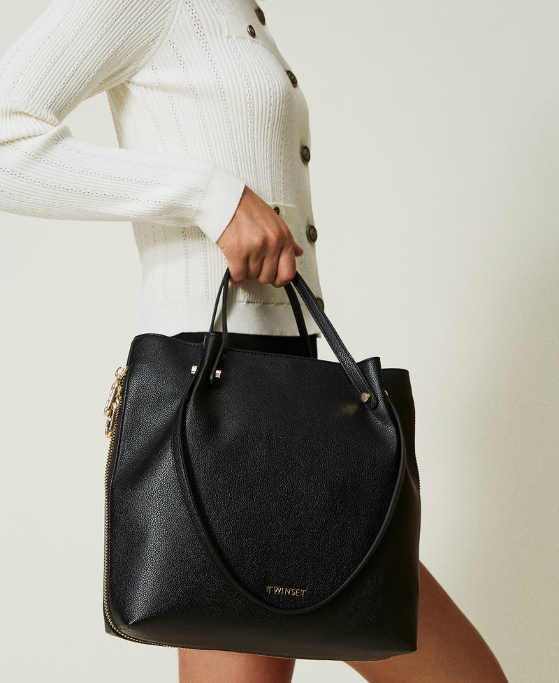 Borsa shopper con zip laterali