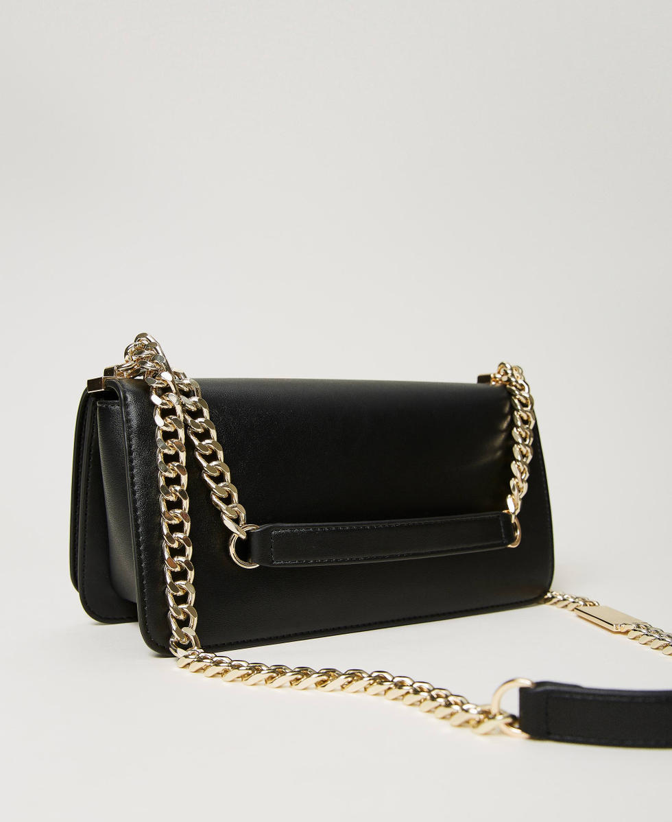Black shoulder bag with gold chain strap sales