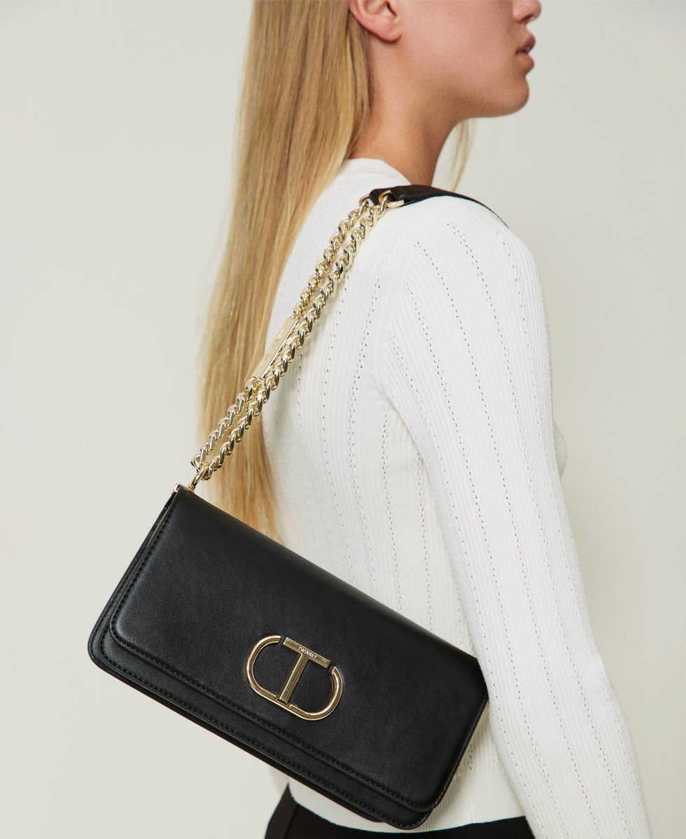 Sliding shoulder strap bag with Oval T Woman Black TWINSET Milano