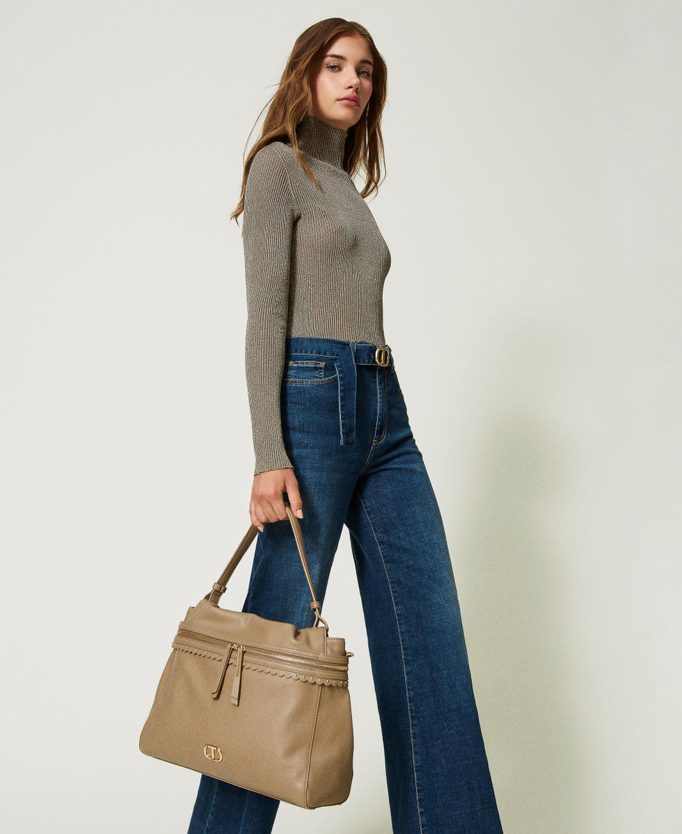 Large &lsquo;C&eacute;cile&rsquo; top handle bag Light Taupe Grey Woman 232TB7120_00718_S0