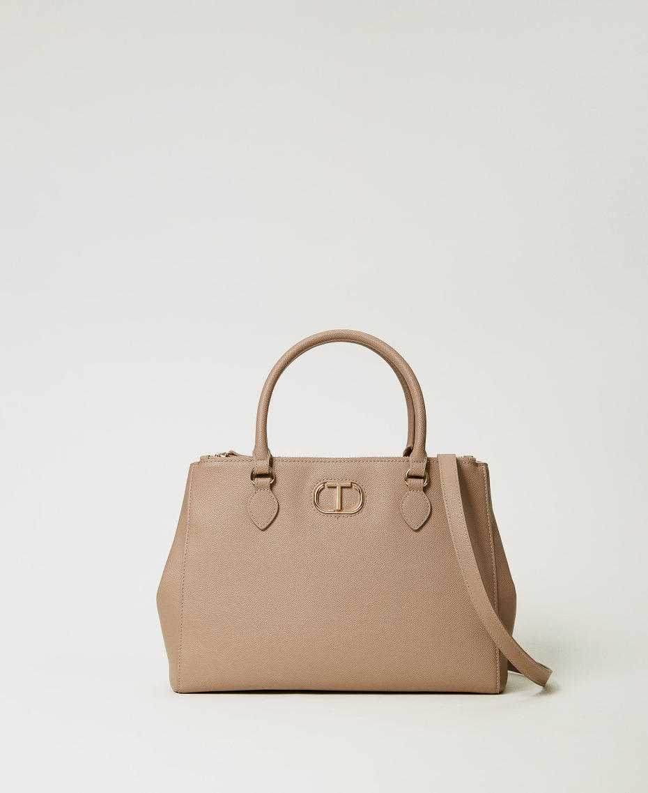 Shopper with inner separator and Oval T Light Taupe Grey Woman 232TB7172_00718_01