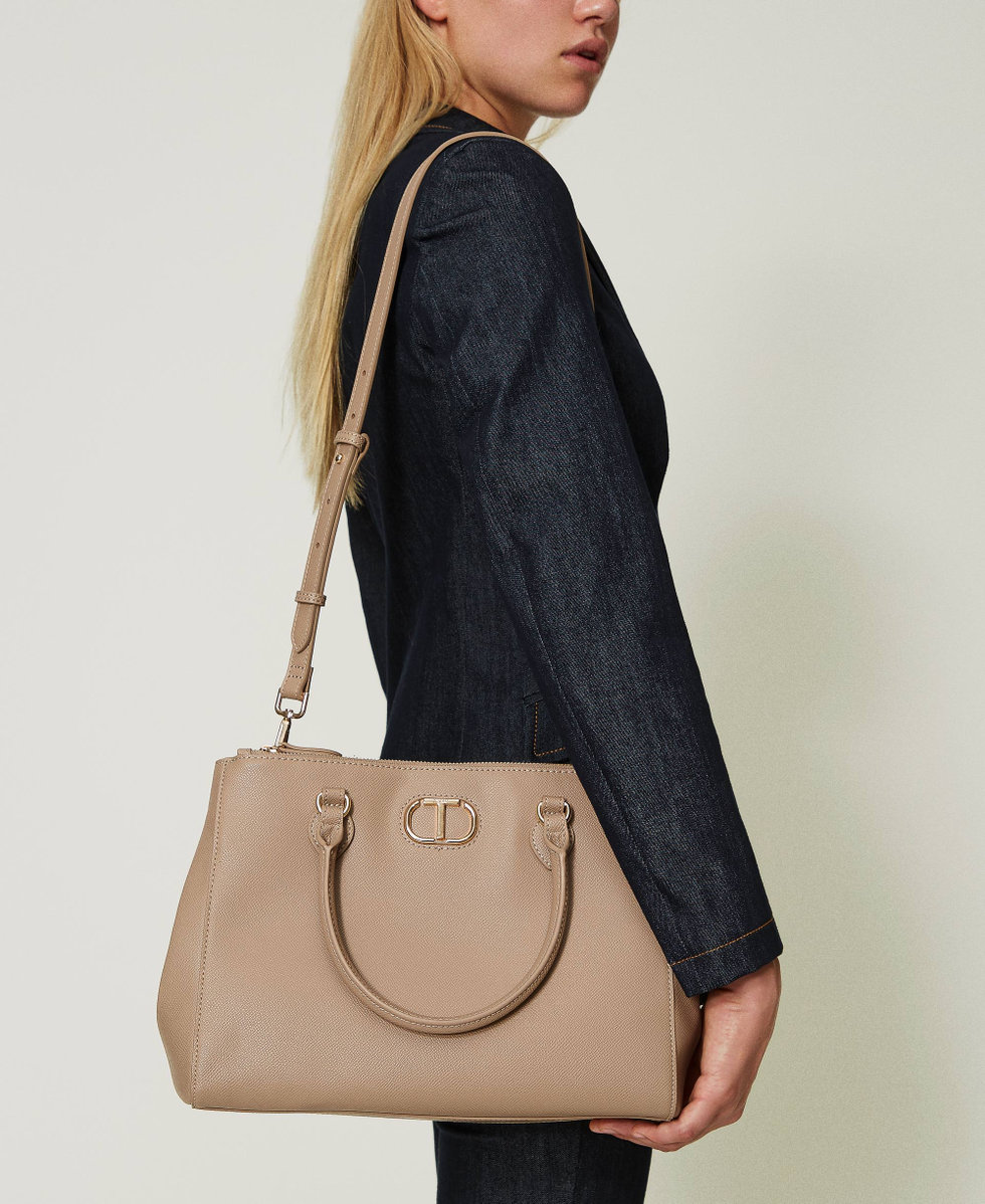 Bolso shopper con separador y Oval T Mujer, Gris