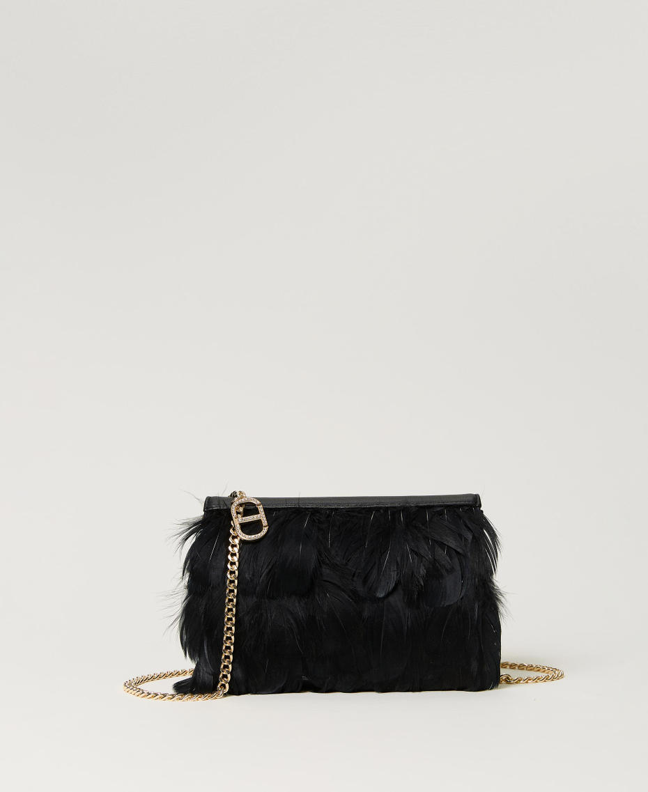 Clutch with feathers and Oval T rhinestones