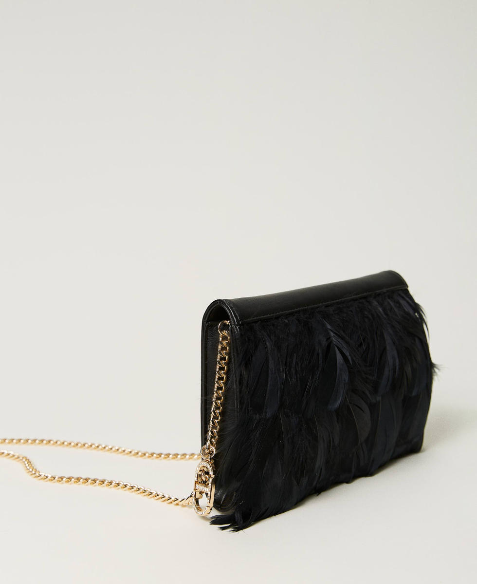 Pochette avec plumes et Oval T strass Femme Noir TWINSET Milano