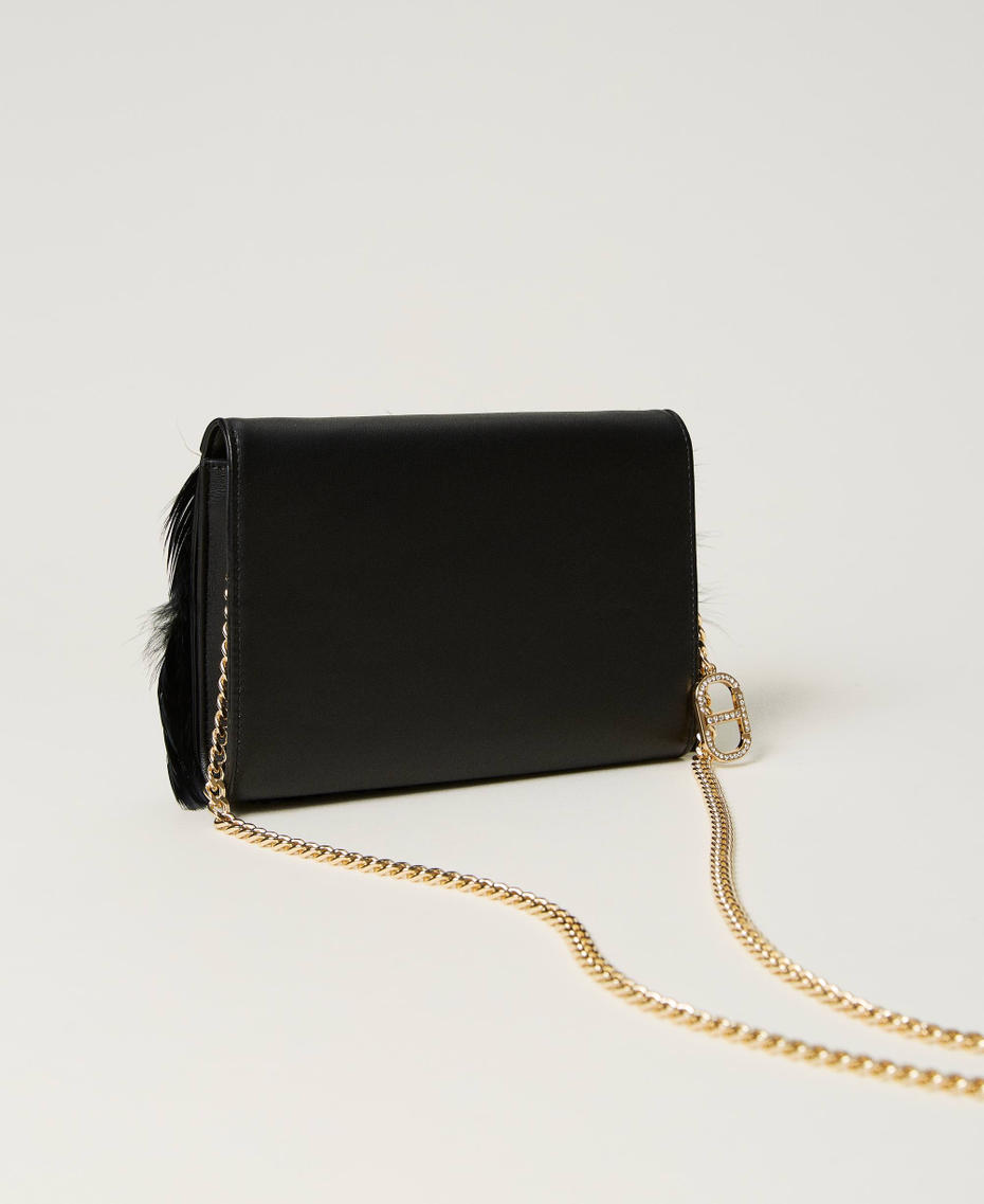 Clutch with feathers and Oval T rhinestones