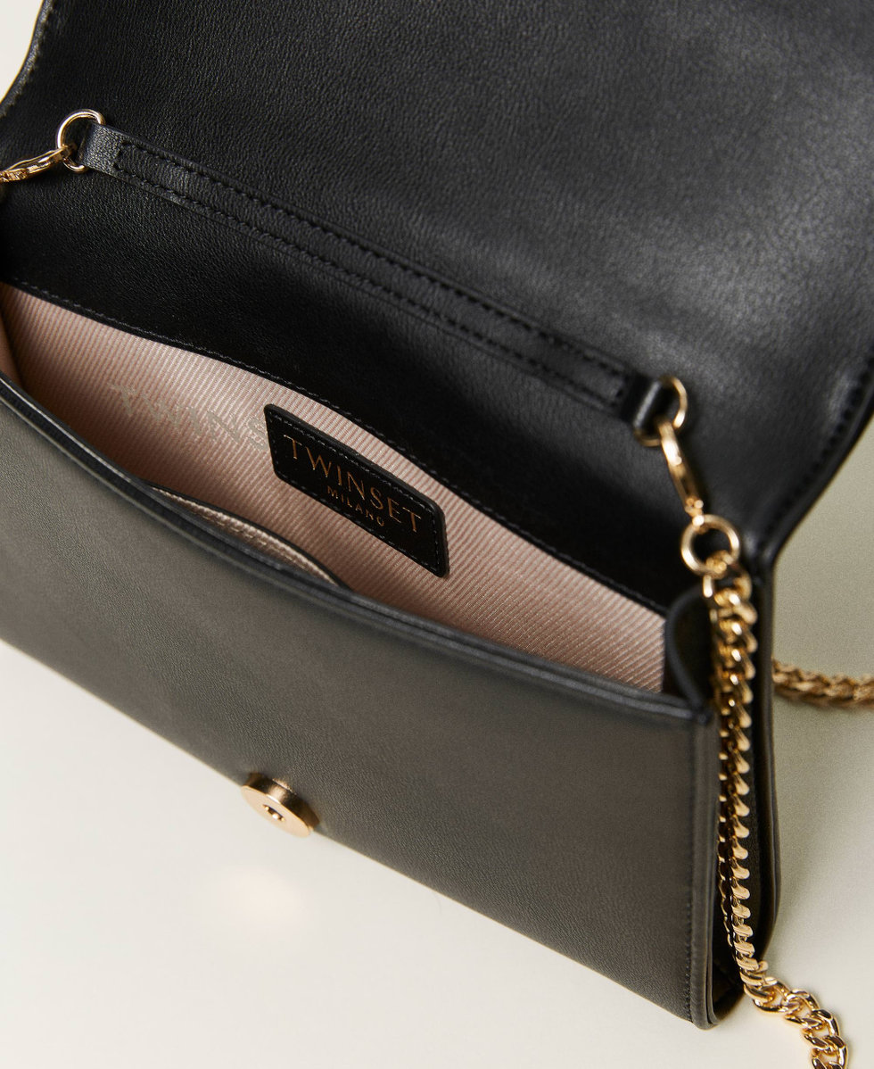 Borsa clutch con piume e Oval T strass