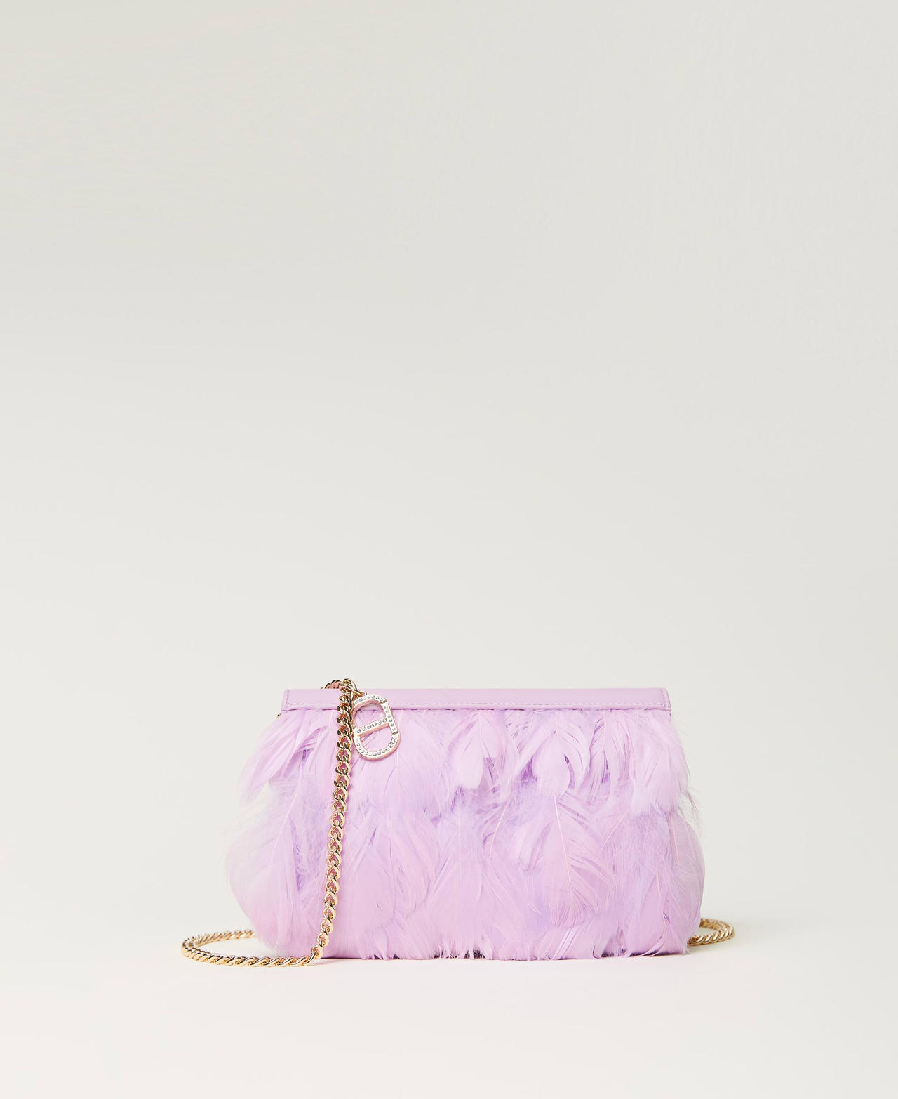 Borsa clutch con piume e Oval T strass Donna, Viola | TWINSET Milano