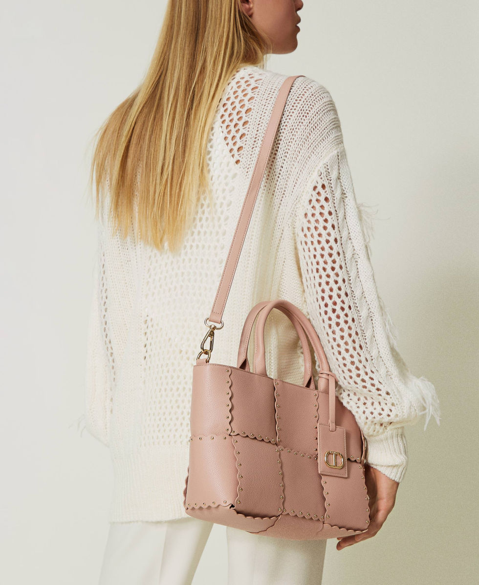 &lsquo;Lucky&rsquo; shopper with scalloping and studs