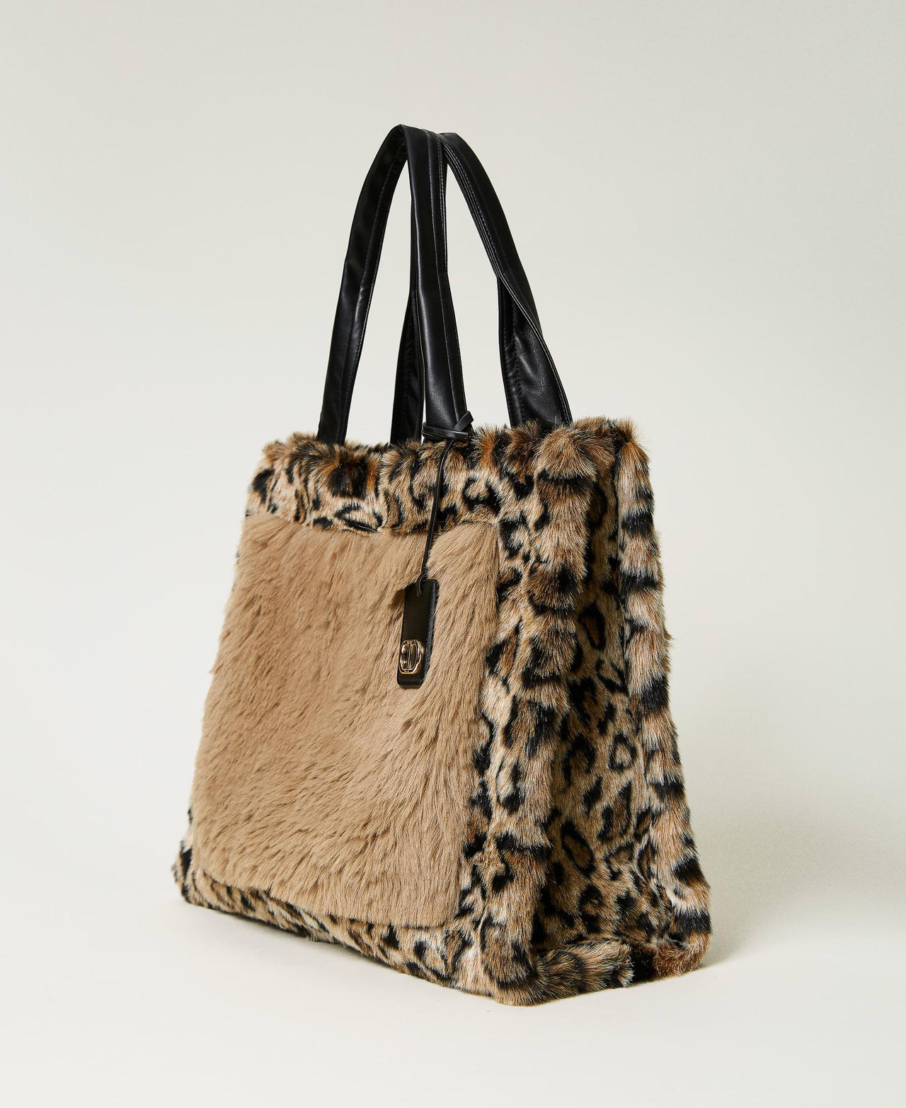 Faux fur shopper Animal Print Patch / “Iced Coffee” Brown Woman 232TB7350-02