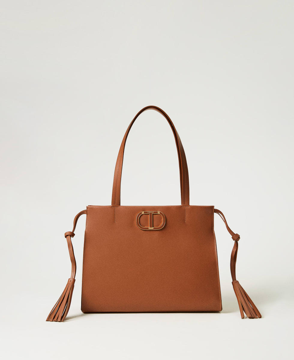Borsa shopper toile in pelle con nappe Donna Marrone TWINSET