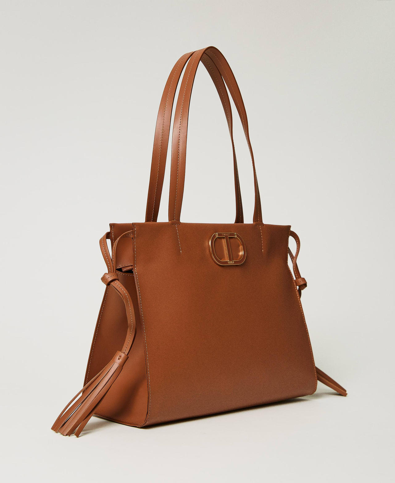 ‘Etoile’ leather shopper with tassels Leather Brown Woman 232TB7421_10785_02