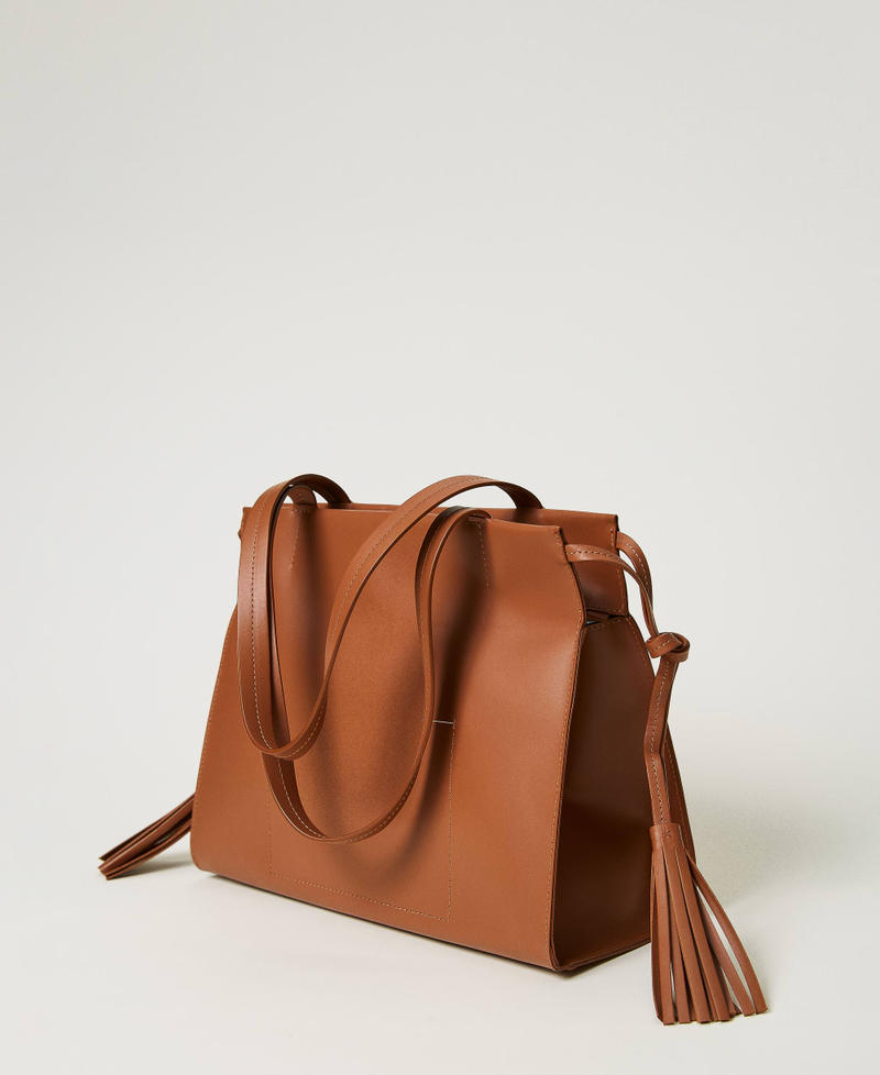 ‘Etoile’ leather shopper with tassels Leather Brown Woman 232TB7421_10785_03