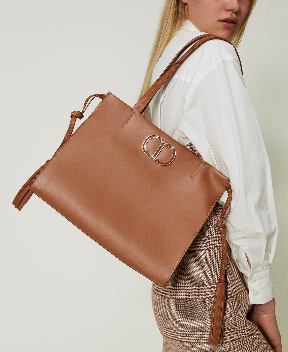 Borsa shopper 'Étoile' in pelle con nappe Leather Brown Donna 232TB7421_10785_0S