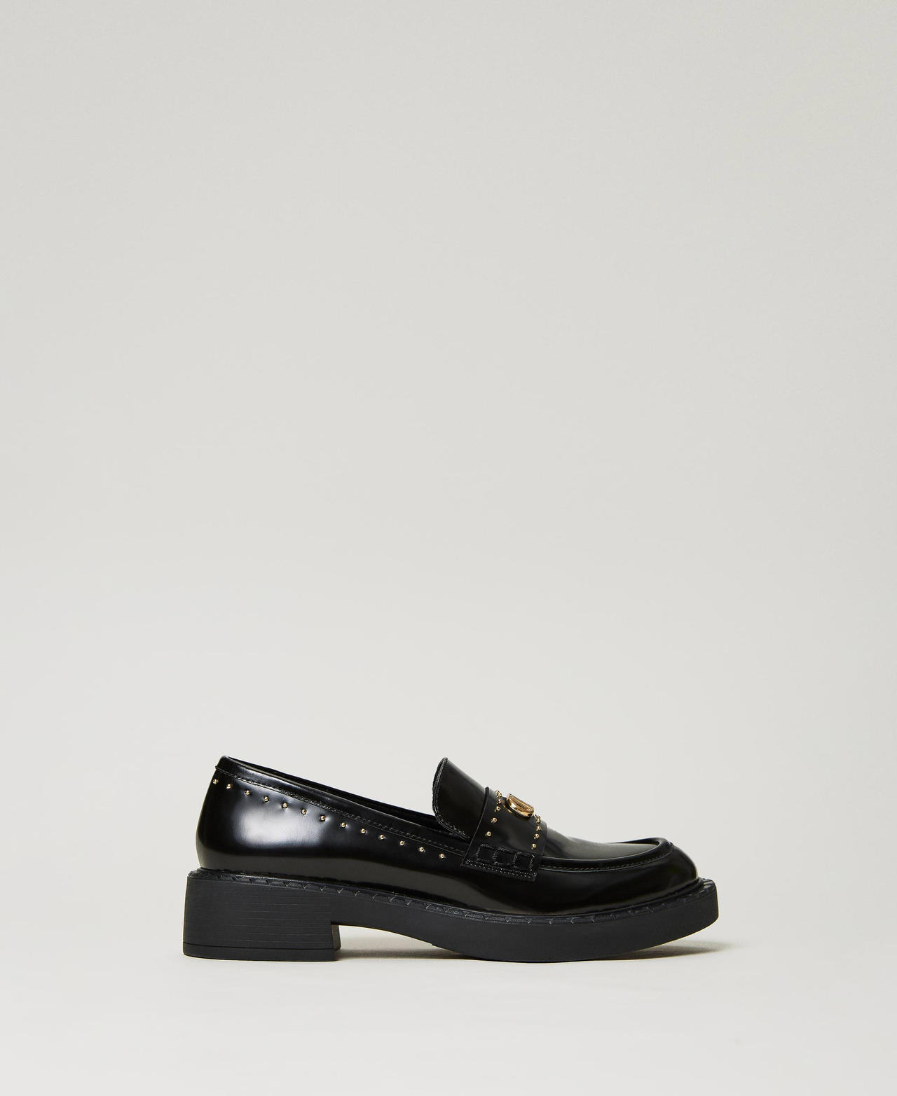 Leather loafers with studs Woman, Black | TWINSET Milano