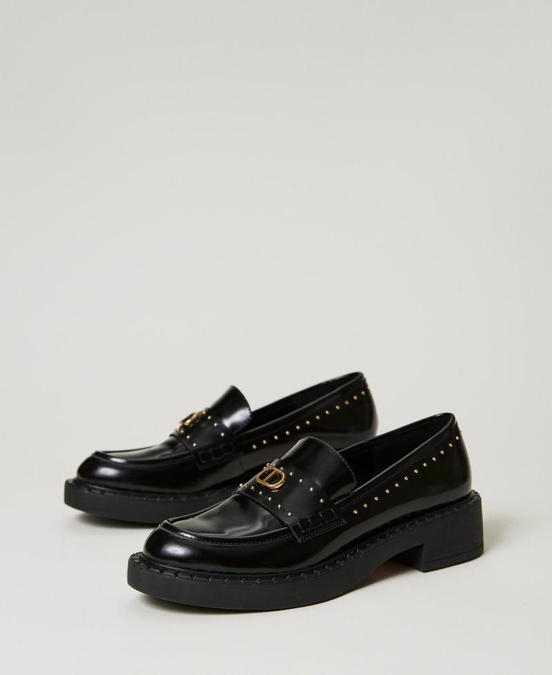 Leather loafers with studs Black Woman 232TCP042-02