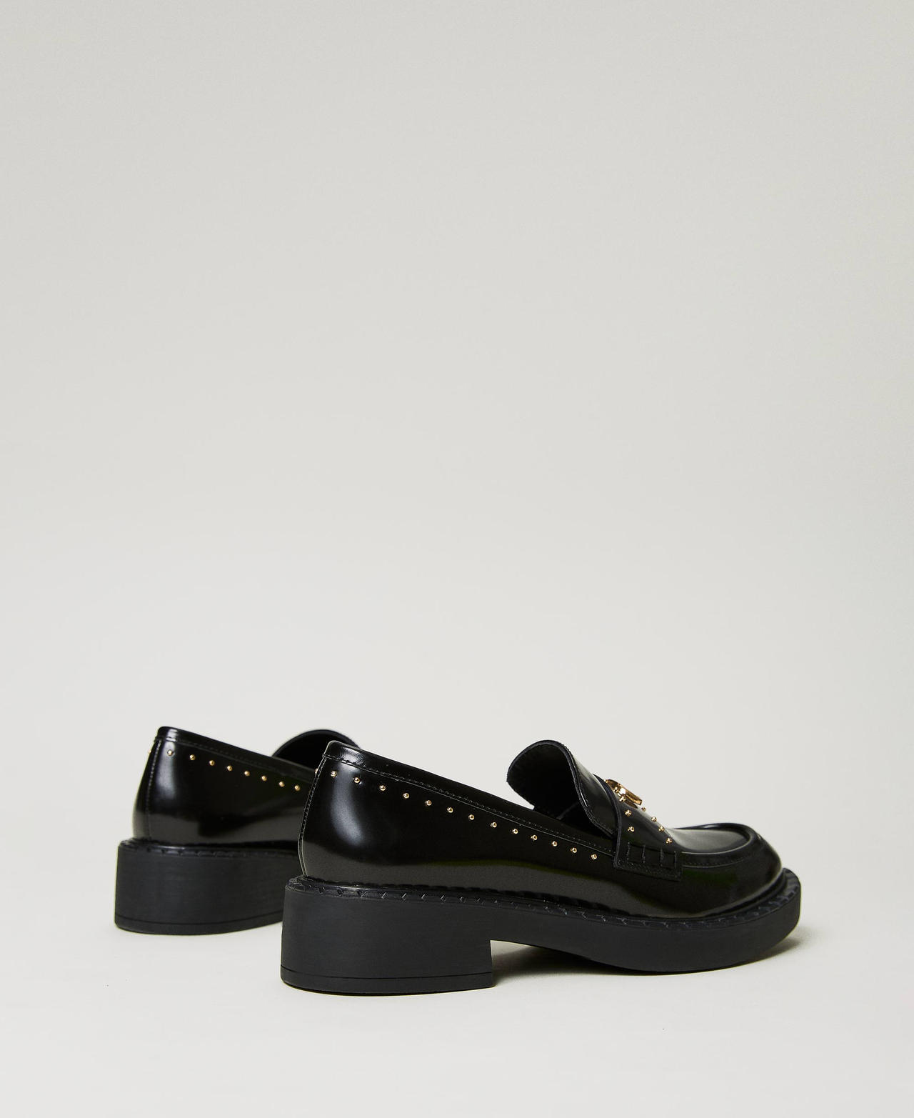 Leather loafers with studs Black Woman 232TCP042-03