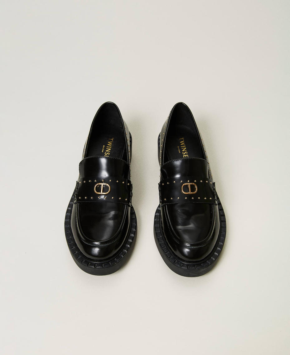 Leather loafers with studs Black Woman 232TCP042-04
