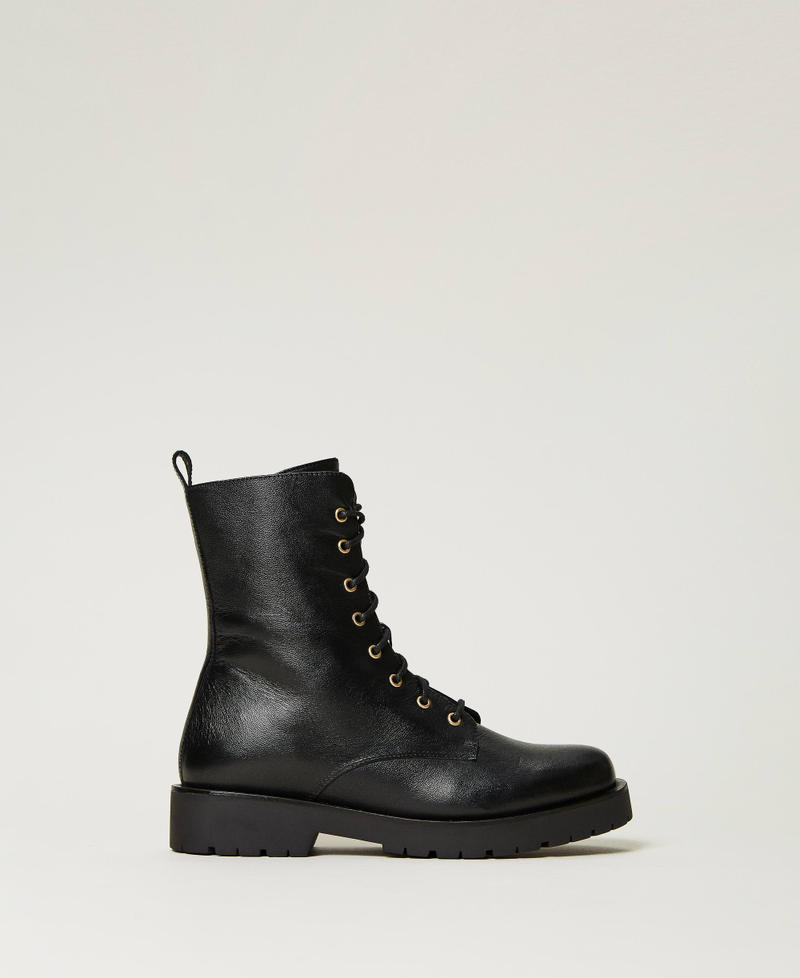 Leather combat boots with Oval T and rhinestones