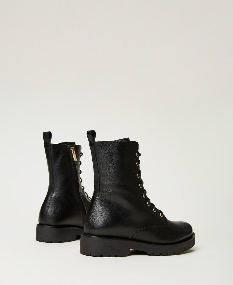 Leather combat boots with Oval T and rhinestones