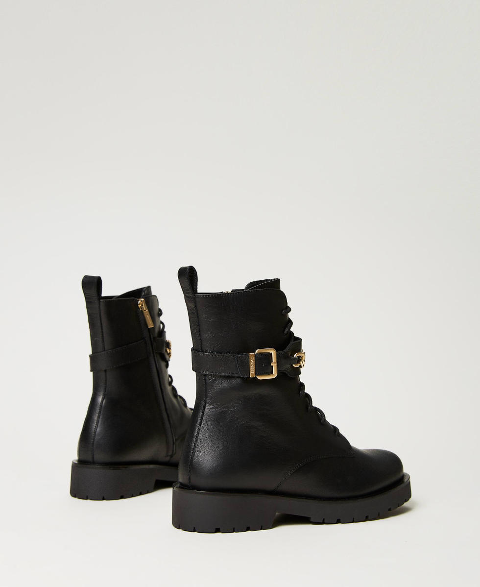Leather combat boots with Oval T chain
