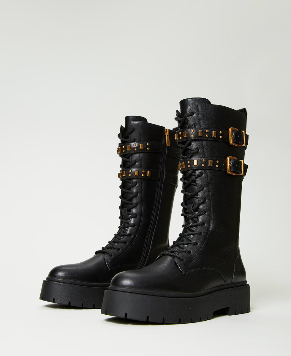 Bottines motardes en cuir avec brides Femme Noir TWINSET Milano
