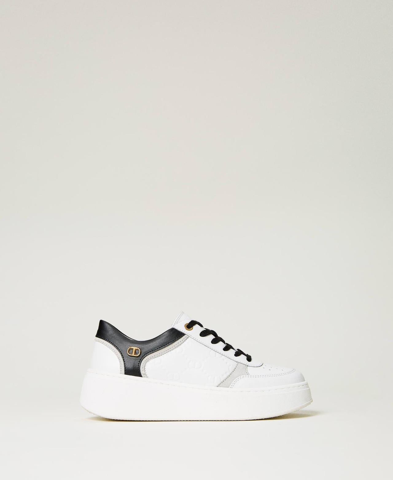 twinset scarpe - sneakers platform in pelle, bicolor off white / nero, taglia: 40 donna