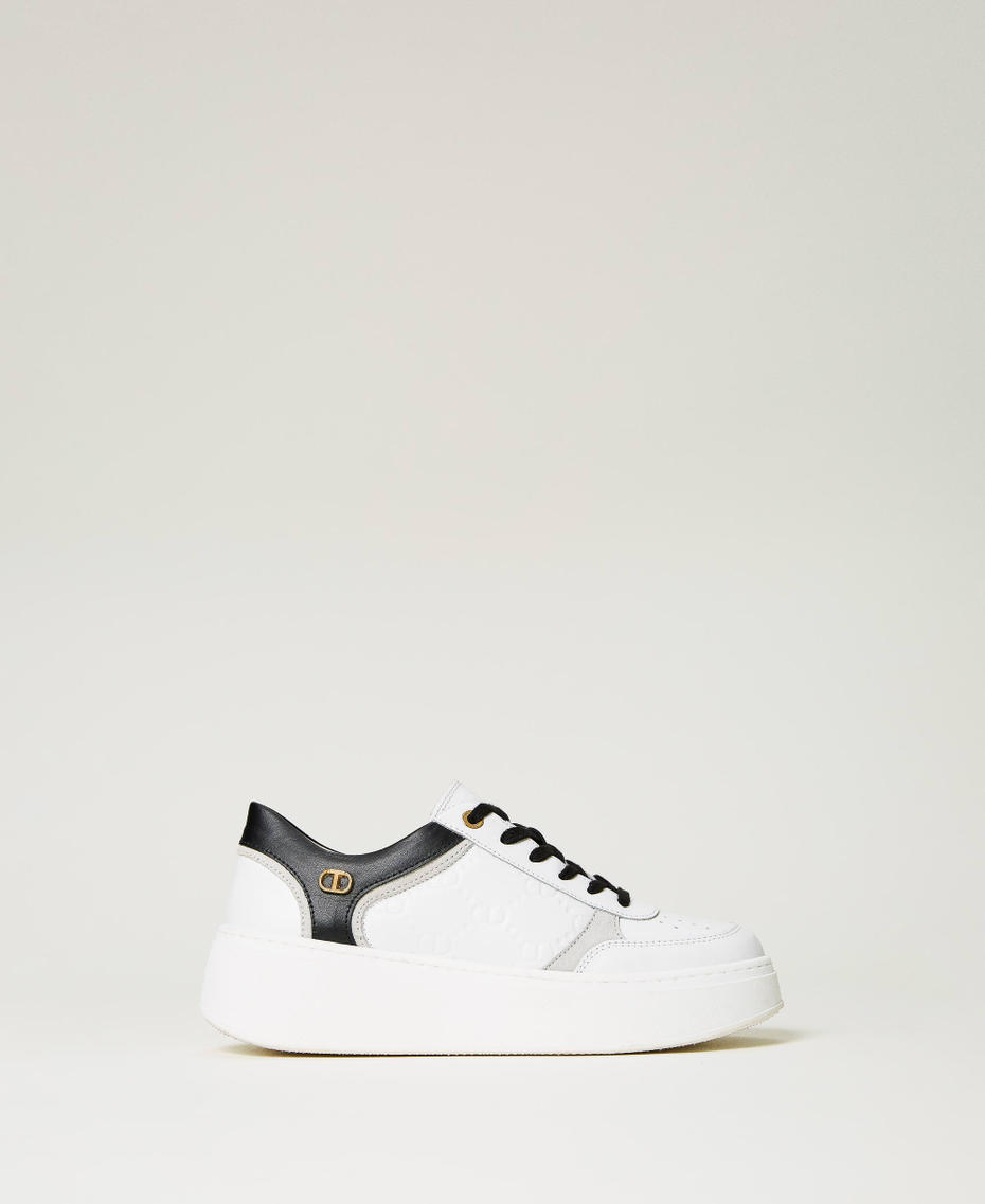 Sneakers platform in pelle Bicolor Off White / Nero Donna 232TCP090-01