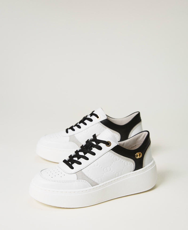 Sneakers platform in pelle Bicolor Off White / Nero Donna 232TCP090-02