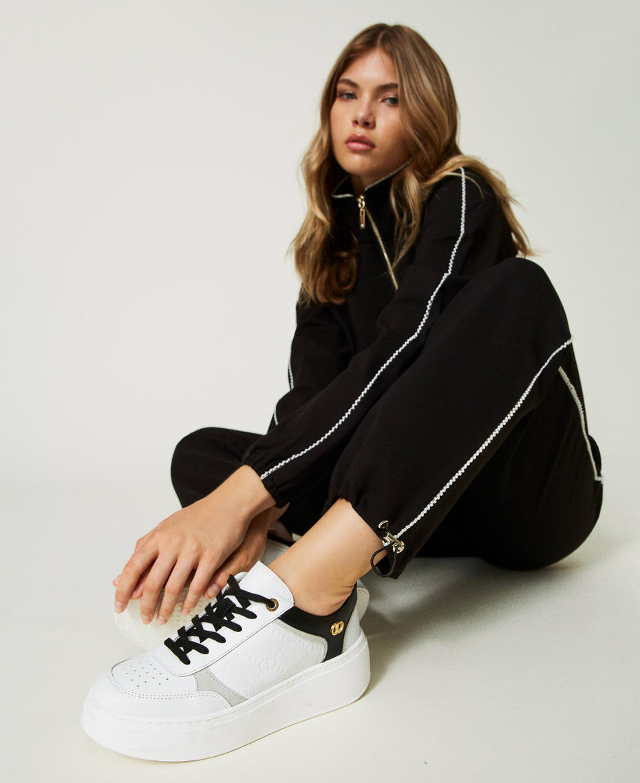 Sneakers platform in pelle Bicolor Off White / Nero Donna 232TCP090_02722_S0