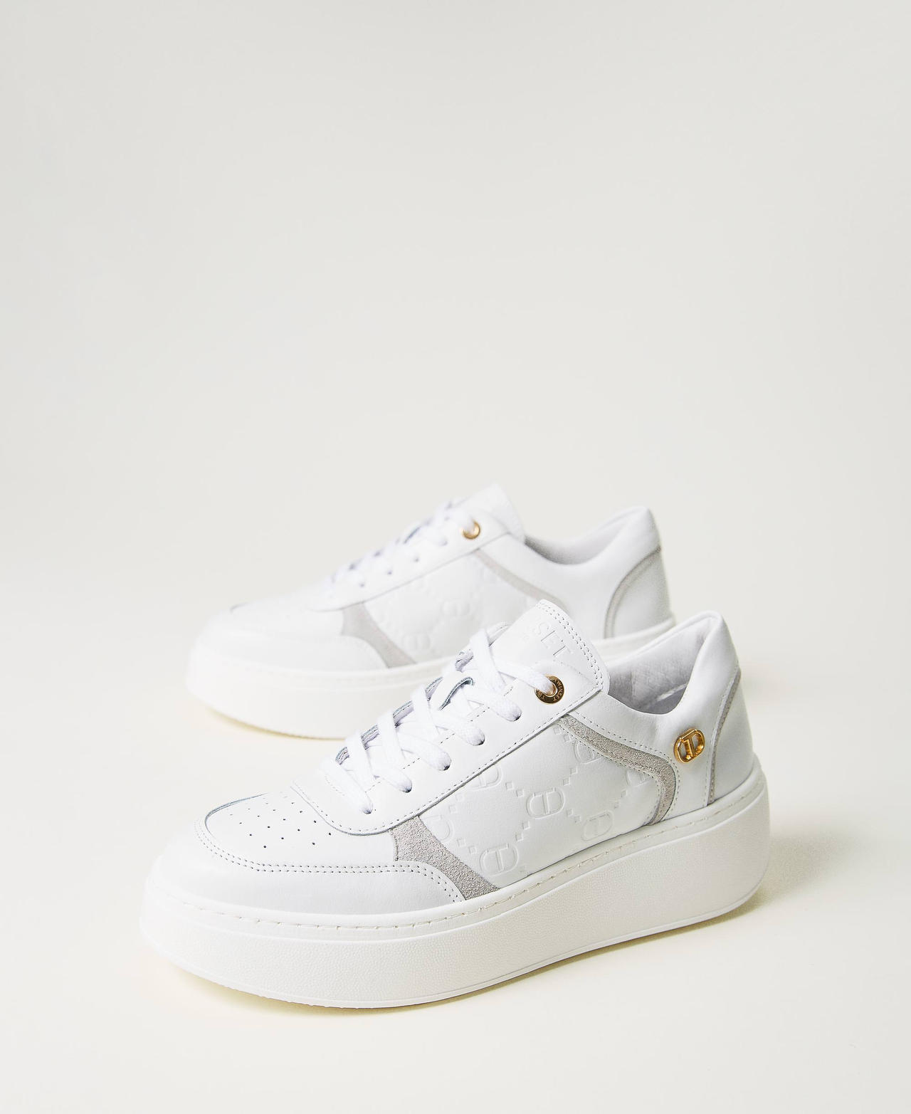 Leather and suede platform trainers White Woman 232TCP092-02