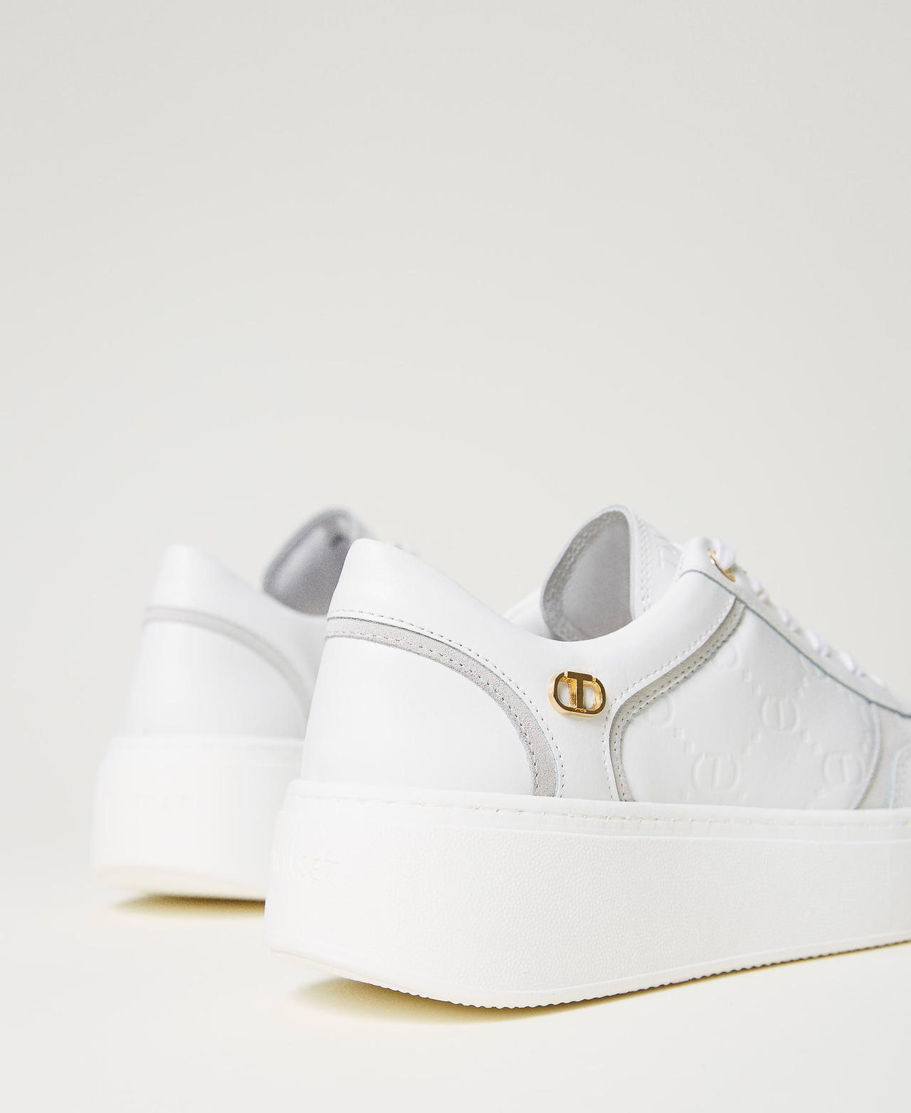 Leather and suede platform trainers Woman, White | TWINSET Milano