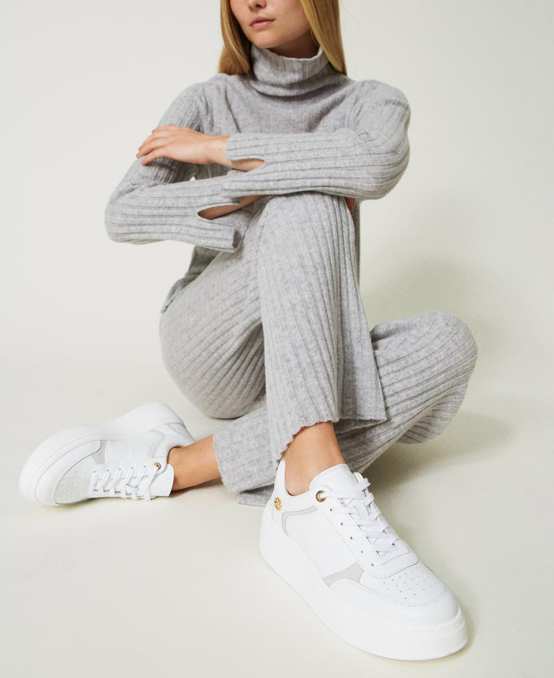 Leather and suede platform trainers