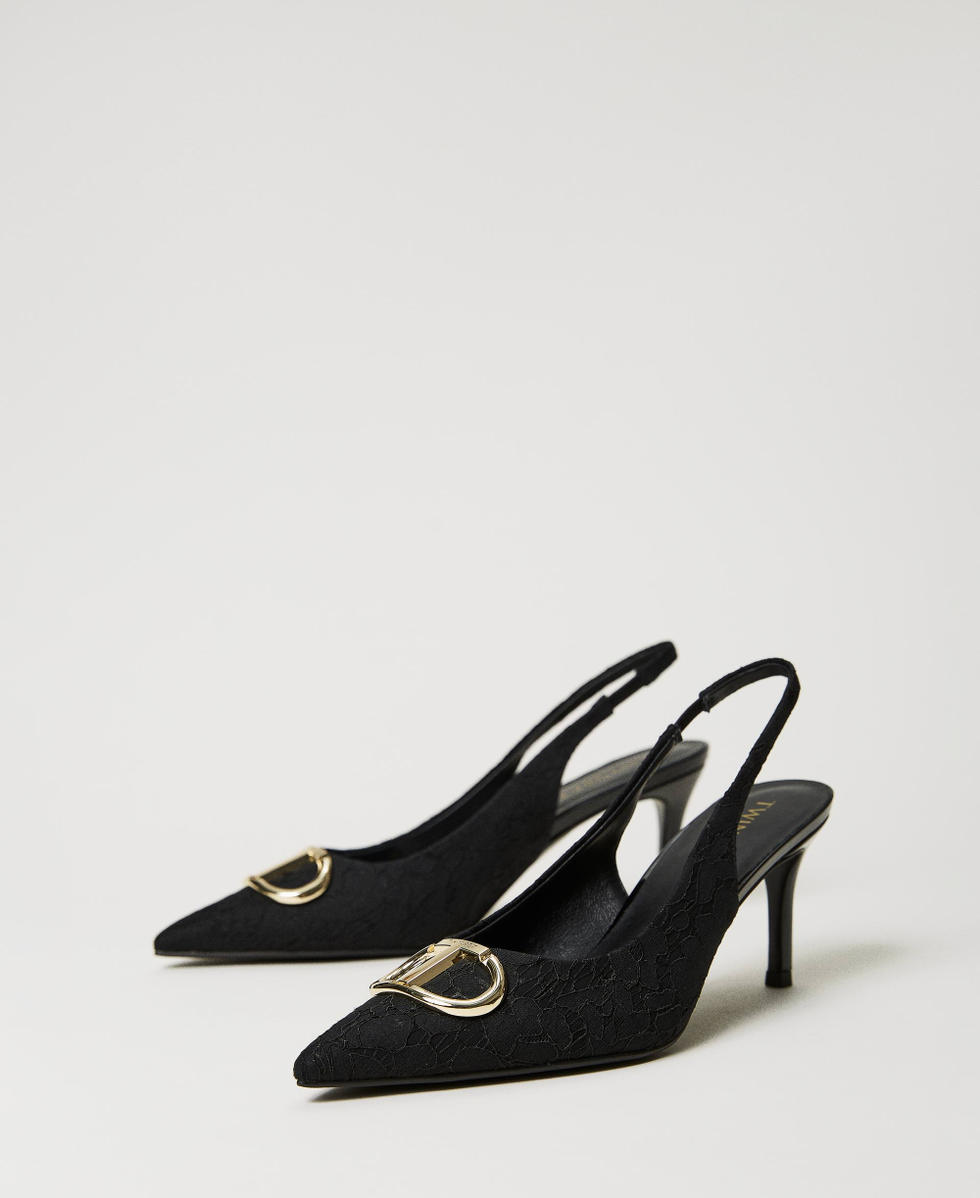 Lace sling back court shoes Woman Black TWINSET Milano