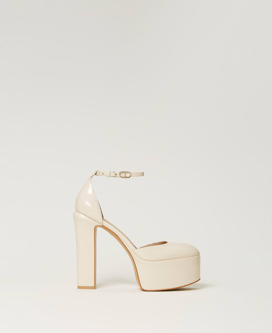 Patent leather platform court shoes